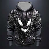 abordables Patrón 3D-Hombre Graphic Monstruo Sudadera Sudaderas Moda Diario Manga Larga Con Capucha Vacaciones Deporte Festivos Negro Gris Oscuro Estampado Bolsillo delantero Primavera &amp; Otoño Diseñador