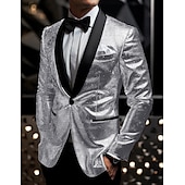 billiga Herrars klassiska kavajer-Herr Studenten Kavaj Företag Cocktailfest Bröllopsfest Mode Ledigt Vår &amp; Höst Polyester Paljett Knappar Ficka Bekväm Enkelknäppt Blazer Silver Svart Vinröd Kungsblå