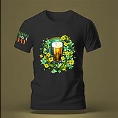 voordelige St. Patrick&amp;#39;s Day T-shirts-st.patrick&#039;s dag bloemen oktoberfest bier st. Patrick&#039;s Day zwart wit blauw t-shirt tee heren grafisch overhemd van katoenmix sport klassiek overhemd korte mouw comfortabel t-shirt sport outdoor