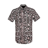 cheap Animal Print-Men&#039;s Snake Skin Pattern Shirt Western Shirt Button Up Shirt Short Sleeve Abstract Daily Wear Going out Weekend Autumn / Fall Turndown Print Button-Down Navy Blue Blue Brown