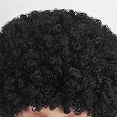 abordables Perruques historiques-Perruque synthétique bouclée avec frange perruque faite à la machine courte noire naturelle #1B cheveux synthétiques pour hommes cosplay douce fête perruques d&#039;Halloween noires