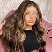 abordables Pelucas delanteras del cordón de cabello natural-Peluca Pelo Natural Cierre 4x13 Cabello Brasileño Ondulado Múltiples colores Parte media Mujer Densidad 130% 150% con pelo de bebe 100% Virgen Pre-arrancado Larga A1 Pelucas de Cabello Natural