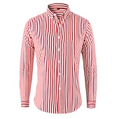 cheap Men&#039;s Button Down Shirts-Men&#039;s Shirt Dress Shirt Button Down Shirt Black White Red Long Sleeve Stripes Lapel Spring &amp;  Fall Office &amp; Career Wedding Party Clothing Apparel