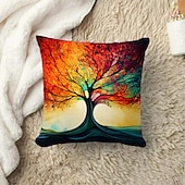 cheap Floral &amp; Plants Style-1PC Colorful Tree Double Side Pillow Cover Soft Decorative Square Cushion Case Pillowcase for Bedroom Livingroom Sofa Couch Chair
