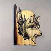 abordables Estatuas-Escultura colgante de pared artesanal tallada en animales, decoración pintada a mano de ciervo, oso mapache de madera, para la sala de estar del hogar