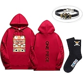 baratos T-shirts e moletons gráficos-conjunto com luffy zoro moletom oversized pu pulseira meias 3 peças roupas macaquinho de uma peça d. Luffy anime estampas gráficas impressão estilo harajuku para homens mulheres adultos unissex