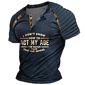 cheap Funny Words-Men&#039;s Act My Age Henley Shirt Raglan T Shirt Short Sleeve 3D Print Casual Vintage Retro Going out Spring &amp; Summer Navy Blue Khaki Army Green Dark Gray Henley Henley T-Shirt