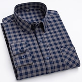voordelige strijkvrije overhemden voor heren-Voor heren Overhemd Ruitjes Toimisto &amp; ura Bruiloft Marineblauw Blauw Hemelsblauw Donkergroen Lange mouw Revers Lente &amp; Herfst Kleding Voorvak