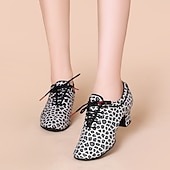 abordables Chaussures de danses latines-Femme Chaussures Latines Entraîner des chaussures de danse Utilisation Entraînement Talon Talon Cubain Bout rond Lacet Adulte Noir Marron