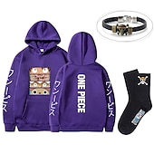 baratos T-shirts e moletons gráficos-conjunto com luffy zoro moletom oversized pu pulseira meias 3 peças roupas macaquinho de uma peça d. Luffy anime estampas gráficas impressão estilo harajuku para homens mulheres adultos unissex