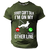 abordables T-shirts de loisir-T-shirt de pêche pour homme  T-shirt graphique amusant 'Désolé je ne peux pas parler je suis sur ma autre ligne' pour les pêcheurs