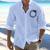 cheap Vacation-Men&#039;s Shirt Beach Shirt Button Up Shirt Viking Outdoor Vacation Black White Orange Light Grey Long Sleeve Standing Collar Spring &amp;  Fall Clothing Apparel Print