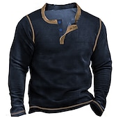 billiga Casual Henley T-shirt-Herr Waffle Henley Shirt T-shirts Långärmad tröja Slät Henley Utomhus Ledigt Långärmad Knapp Kläder Mode Designer Bekväm