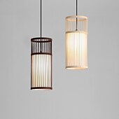 economico Modello a lanterna-luci a sospensione cilindriche creative beige vimini bambù apparecchio di illuminazione decorazione antica lampadario a soffitto luce tessuto fatto a mano decorazioni per la casa lampadario per