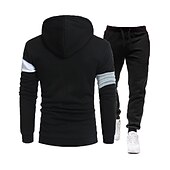 cheap Basic Tracksuits-Men's Tracksuit Gym Shirt GYM Pants Workout Outfits Hooded Sports &amp; Outdoor Daily Holiday Quick Dry Soft Color Block Black White Khaki Activewear Streetwear Sport Fall &amp; Winter