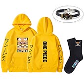 baratos T-shirts e moletons gráficos-conjunto com luffy zoro moletom oversized pu pulseira meias 3 peças roupas macaquinho de uma peça d. Luffy anime estampas gráficas impressão estilo harajuku para homens mulheres adultos unissex