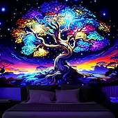 billige boho billedvev-blacklight billedvev uv reaktiv glød i det mørke livets tre trippy tåkete natur landskap hengende billedvev veggkunst veggmaleri for stue soverom