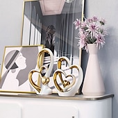 tanie Posągi-Porcelanowy wystrój z podwójnym sercem do salonu, przedpokoju, stolika kawowego i półek - idealny prezent na rocznicę i dzień ojca dla par i kochanków - nowoczesny i dekoracyjny wystrój domu