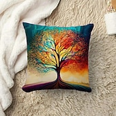 cheap Floral &amp; Plants Style-1PC Colorful Tree Double Side Pillow Cover Soft Decorative Square Cushion Case Pillowcase for Bedroom Livingroom Sofa Couch Chair
