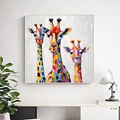 olcso Állatos festmények-színes zsiráf család festmény vászonra kézzel festett nagy állat falfestmény otthoni dekorációhoz állati alkotás díszes zsiráf fali dekoráció feszített keret felakasztható