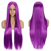 levne Párty paruky-Syntetická paruka Rovná střední část Strojně vyrobená paruka Dlouhá A1 A2 A3 A4 A5 Syntetické vlasy Ženské Cosplay Měkká párty blond růžová červená Halloween paruky