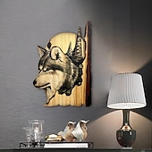abordables Estatuas-Escultura colgante de pared artesanal tallada en animales, decoración pintada a mano de ciervo, oso mapache de madera, para la sala de estar del hogar