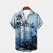 voordelige Tropische planten-Voor heren Palmboom Overhemd Hawaiiaans overhemd Aloha-shirt Korte Mouw Overhemd Strijkijzer Hawaii Casual Alledaagse kleding Uitgaan Weekend blauw Bruin S M L