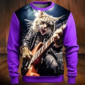 abordables Sweats 3D homme-Festival de musique Homme Bloc de Couleur Chat Drôle Sweat-shirts Sweat-shirt de golf manche longue Sweat-shirt Col ras du cou Mode Quotidien Occasionnel Impression 3D Vacances Fête Sortir Imprimé