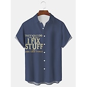 abordables Chemise de Bowling pour Hommes-Homme Lettre Chemise Chemise hawaïenne Chemise boutonnée Manche Courte Décontractées Usage quotidien Sortie Fin de semaine Automne Col rabattu Imprimer Bouton bas Noir Bleu Noir-Blanc Gris