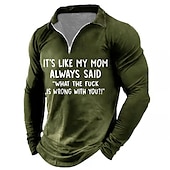 cheap Men&#039;s Fun Text Polo-Men&#039;s Funny Zip Polo Shirts Golf Shirt Long Sleeve Polo Shirts Collared Shirts Vintage Casual Festival Wear Party Outfits 3D Print Quarter Zip Polo Spring &amp; Summer Black Wine Navy Blue