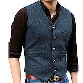 abordables Gilets-Homme Gilet Usage quotidien Vacances Sortie Mode basique Printemps &amp; Automne Bouton Polyester Confortable Plein Boutonnage Simple Col V Standard Noir Rouge Marine foncé Bleu Océan Gilet