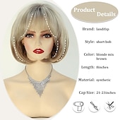 ieftine perucă mai veche-peruci scurte blonde cu breton pentru femei albe ombre blond mixt maro ondulat bob perucă sintetică stratificată cu aspect natural peruci de păr scurt pentru bătrâne peruci de petrecere de zi cu zi