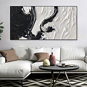 economico Quadri astratti-dipinti ad olio fatti a mano su tela decorazione della parete arte minimalismo in bianco e nero astratto disegno con coltello a olio spesso per la decorazione domestica pittura senza cornice
