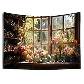 Недорогие пейзаж гобелен-цветы на окне настенный гобелен настенное искусство большой гобелен фреска декор фотография фон одеяло занавеска для дома спальня гостиная украшения