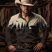billiga västernskjortor för män-Herr Cowboy Västerländsk skjorta Knapp upp skjorta Cowboyskjorta Långärmad Vintage vilda västern-stil Ledigt / vardag Vår Höst vinter Nedvikt Skjortor med krage 3D-utskrift Framficka Brun Grå