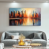 cheap Landscape Paintings-Handmade Original City Landscape Oil Painting On Canvas Wall Art Decor Coastal Building Painting for Home Decor With Stretched Frame/Without Inner Frame Painting