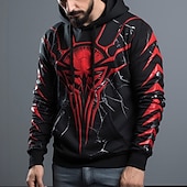 baratos moletons 3d masculinos-Homens Gráfico Diabo Moletom Moletons Moletom Manga Longa Moletom com capuz Com Capuz Moda Impressão 3D Esportes Feriado Férias Vermelho Vermelho Escuro Imprimir Bolso frontal Primavera &amp; Outono