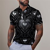 olcso Férfi nyomtatott póló-Valentin-napi szív férfi alkalmi print 3D kültéri napi ruha utcai ruha poliészter rövid ujjú turndown pólók piros kék tavasz&amp;amp; nyári s m l mikroelasztikus