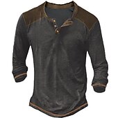 preiswerte Lässiges Henley-T-Shirt-Herren T-Shirt mit Knöpfen T Shirt Henley Hemd Langarmshirt Langarm V Ausschnitt Frühling &amp; Herbst Farbblock Designer Basic Lässig Button-Down Straße Sport Ferien Schwarz Marineblau Khaki Top T-Shirt