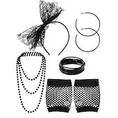 abordables Accesorios usables-Conjunto de cinco piezas de guantes, diadema de encaje para fiesta con temática de neón, collar, pulsera, red de pesca