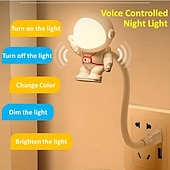 abordables appareils électroménagers-USB veilleuse commande vocale mini led prise usb protection des yeux dimmable led capteur de son chambre lecture lampe de bureau lumières intelligentes pour la décoration intérieure