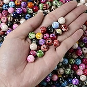 levne umění, řemesla a šití-50/100ks korálkových nadšenců 8/10/12mm popraskané akrylové distanční korálky, barevným inkoustem tištěný keramický vzor s rovnými dírkami kulaté korálky diy náramek náhrdelník šperkový přívěsek.