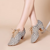 abordables Chaussures de danses latines-Femme Chaussures Latines Entraîner des chaussures de danse Utilisation Entraînement Talon Talon Cubain Bout rond Lacet Adulte Noir Marron