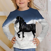 abordables Animaux 3D de Fille-Fille 3D Cheval Tee-shirts Chemises manche longue 3D effet Printemps Automne Actif Mode Le style mignon Enfants 3-12 ans Col Ras du Cou Extérieur Casual du quotidien Standard
