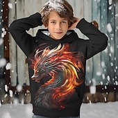 billiga Pojkens 3D-djur-Pojkar 3D Drake Huvtröja Pullover Långärmad 3D-tryck Vår Höst Mode Streetwear Häftig Barn 3-12 år Huva Utomhus Ledigt Dagligen Normal