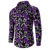 preiswerte Pflanzen Muster-Valentinstag Herren Rose Blumenmuster Hemd Knopfhemd Langarm Brautkleider schlicht Urlaub Casual Wochenende Frühling Sommer Herbst Winter Umlegekragen Bedruckt Button-Down Violett Gelb Rote Blau