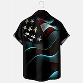 abordables T-shirts du Jour de l&#039;Indépendance-Homme Drapeau américain américain Chemise Chemise Western Chemise boutonnée Manche Courte Décontractées Usage quotidien Sortie Fin de semaine Automne Col rabattu Imprimer Bouton bas Noir Rouge Bleu