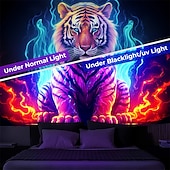 billige Blacklight -billedvev-brann tiger blacklight billedvev uv reaktiv glød i mørket glød fest dyr trippy tåkete hengende billedvev veggkunst veggmaleri for stue soverom