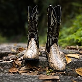 levne Cowboy &amp; Western Boots-Pánské Boty Kovbojské boty Denní nošení Rande PU Stříbrná Zlatá Podzim Zima