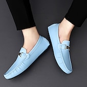 billige Slip-ons og loafers til herrer-lyseblå kjøreloafers for menn - uformelle slip-on mokkasiner med metallspennedetaljer, komfortable sko for kjøring og hverdagsbruk